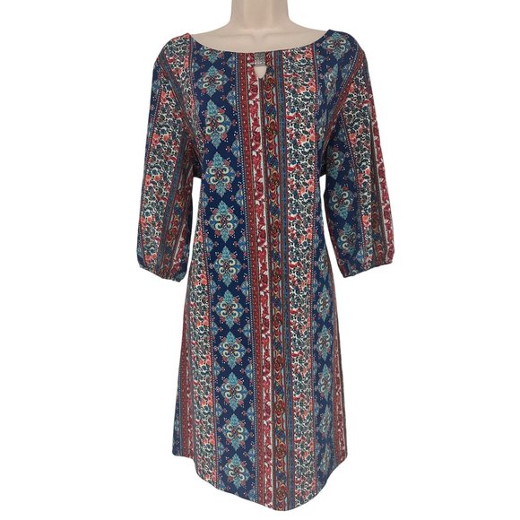 Size 1X‎ 16 MIXED PRINT KEYHOLE SHIFT DRESS Classy Career Day/Evening PLUS SIZE - Picture 1 of 4